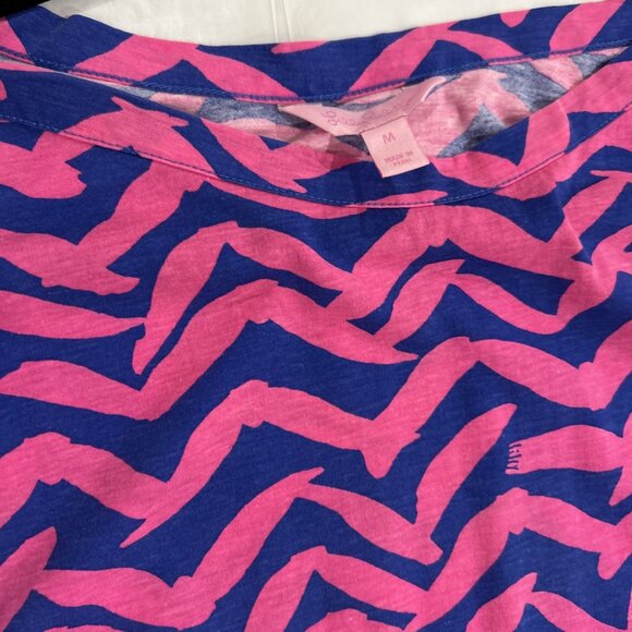 Pink & Blue Chevron Bird Print Dress Casual Sleeveless Short Mini M‎ - Picture 5 of 10